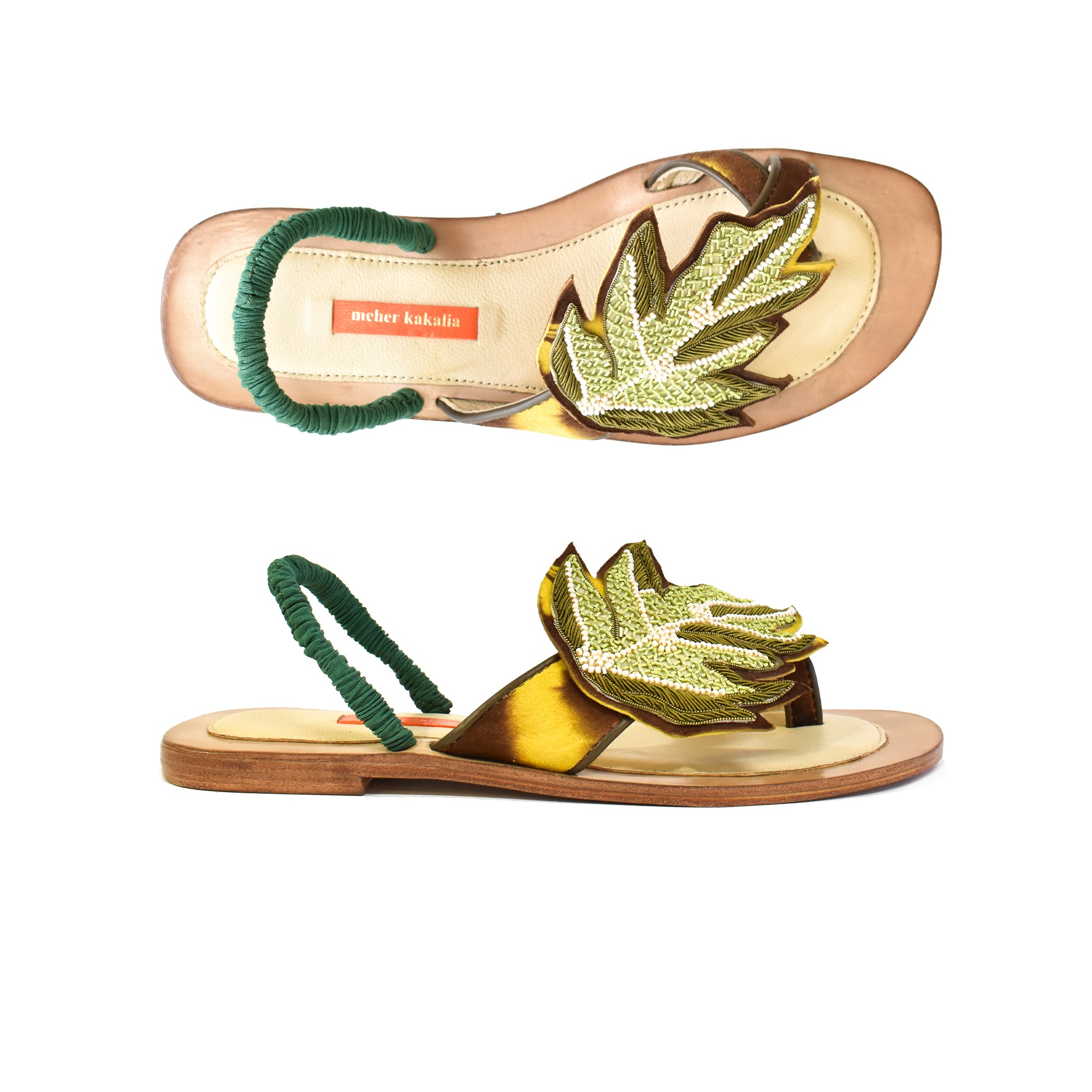 Meher Kakalia Embroidered Slingback Sandals | PALM SLING BACK td brown yellow-olive | Meher Kakalia Footwear