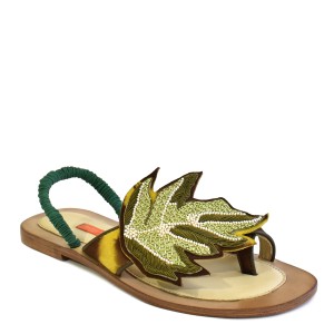 Embroidered Slingback Sandals | PALM SLING BACK td brown yellow-olive | Meher Kakalia Footwear