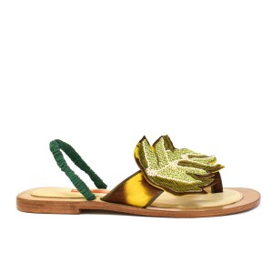 Embroidered Slingback Sandals | PALM SLING BACK td brown yellow-olive | Meher Kakalia Footwear