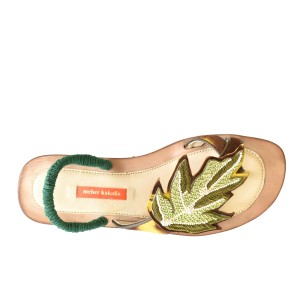 Embroidered Slingback Sandals | PALM SLING BACK td brown yellow-olive | Meher Kakalia Footwear