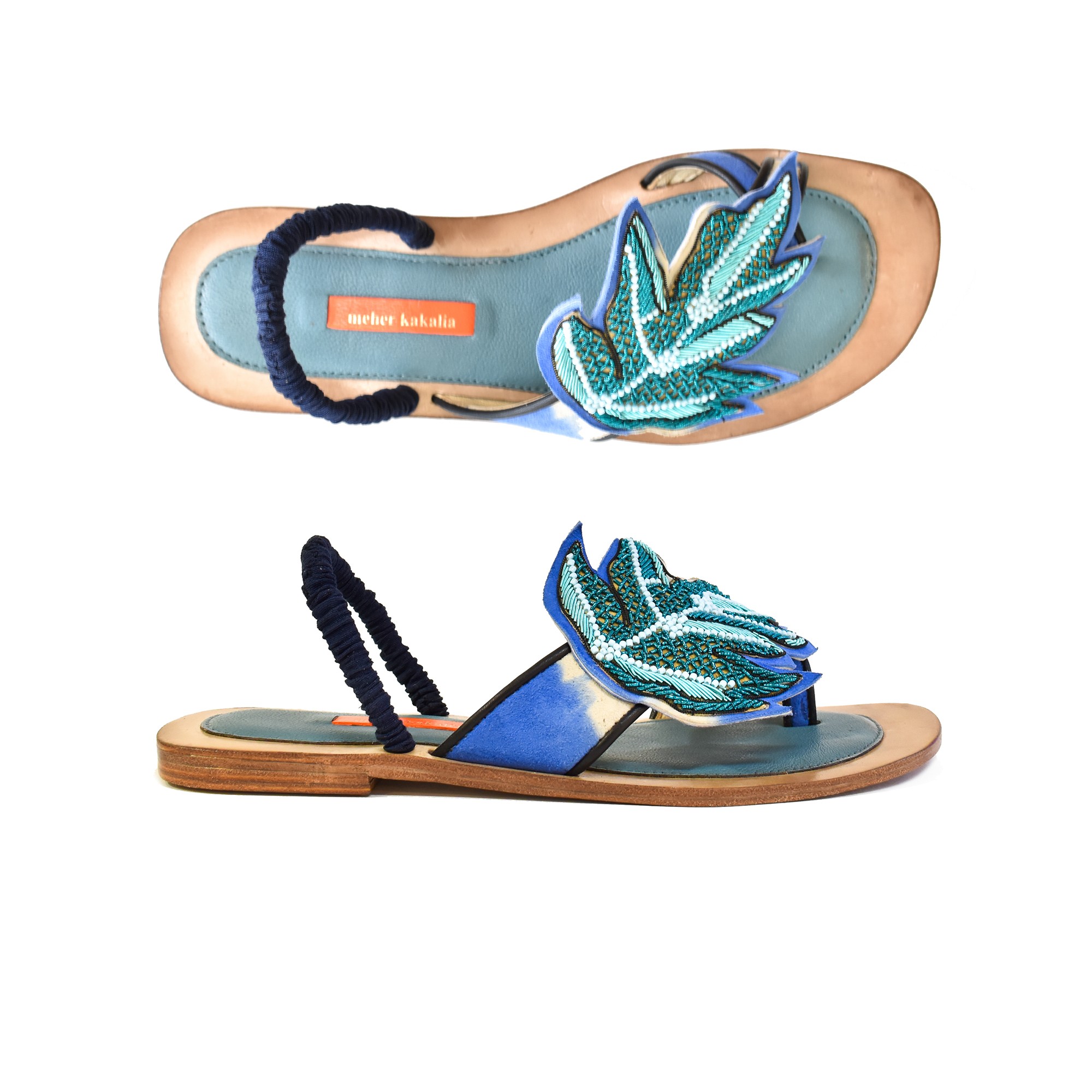 Meher Kakalia Embroidered Slingback Sandals | PALM SLING BACK td ivory blue-fiji | Meher Kakalia Footwear