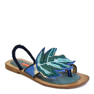 Embroidered Slingback Sandals | PALM SLING BACK td ivory blue-fiji | Meher Kakalia Footwear