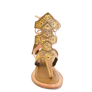 QUEEN CLIO SANDAL – Lovato Gold/Gold | Fully Embroidered Luxury Sandals | Meher Kakalia Footwear