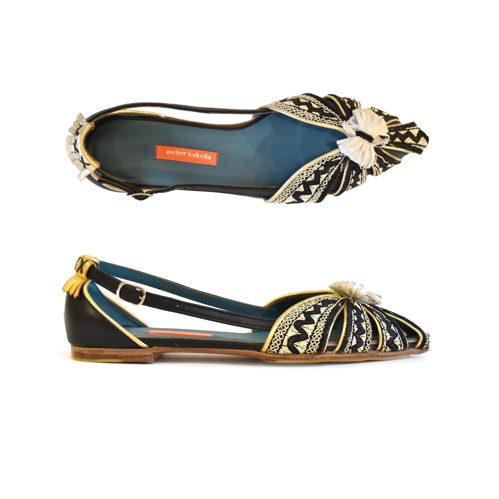 Meher Kakalia Embroidered Slingback Shoes | QUEEN DORIS SLING-BACK black–black white | Meher Kakalia Footwear