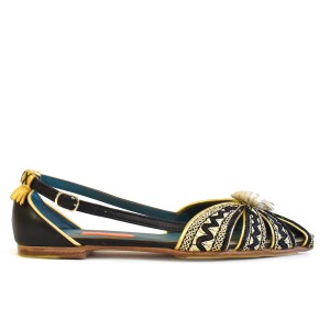 Embroidered Slingback Shoes | QUEEN DORIS SLING-BACK black–black white | Meher Kakalia Footwear