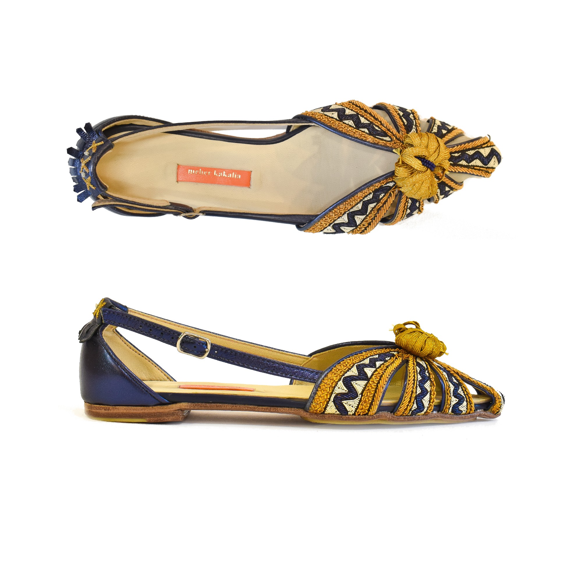 Meher Kakalia Embroidered Slingback Shoes | QUEEN DORIS SLING-BACK sonic sapphire–saffron | Meher Kakalia Footwear