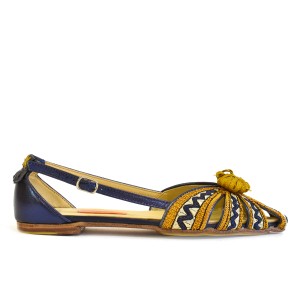 Embroidered Slingback Shoes | QUEEN DORIS SLING-BACK sonic sapphire–saffron | Meher Kakalia Footwear