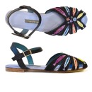 Meher KakaliaBlack embroidered sandals for women with colourful bead detailing and ankle strap