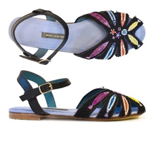 Meher Kakalia home Black embroidered sandals for women with colourful bead detailing and ankle strap