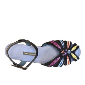 Black summer sandals for women with artisan embroidery and open toe design