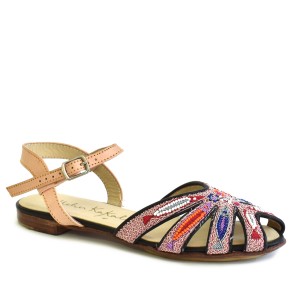 Women’s Flat Sandals | QUEEN TAVIRA Black Pink Embroidered Sandal | Meher Kakalia