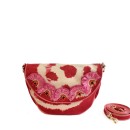 Meher KakaliaPink suede crossbody bag with hand embroidery and raffia detailing