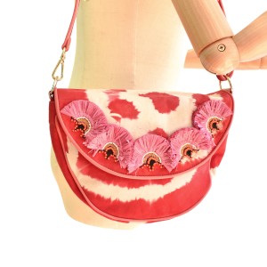Meher Kakalia pink embroidered suede crossbody bag