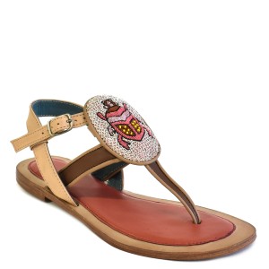 Meher Kakalia home Embroidered Leather Sandals for Women | SCARAB SANDAL saddle-syrup | Meher Kakalia
