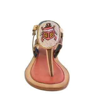 Embroidered Leather Sandals for Women | SCARAB SANDAL saddle-syrup | Meher Kakalia