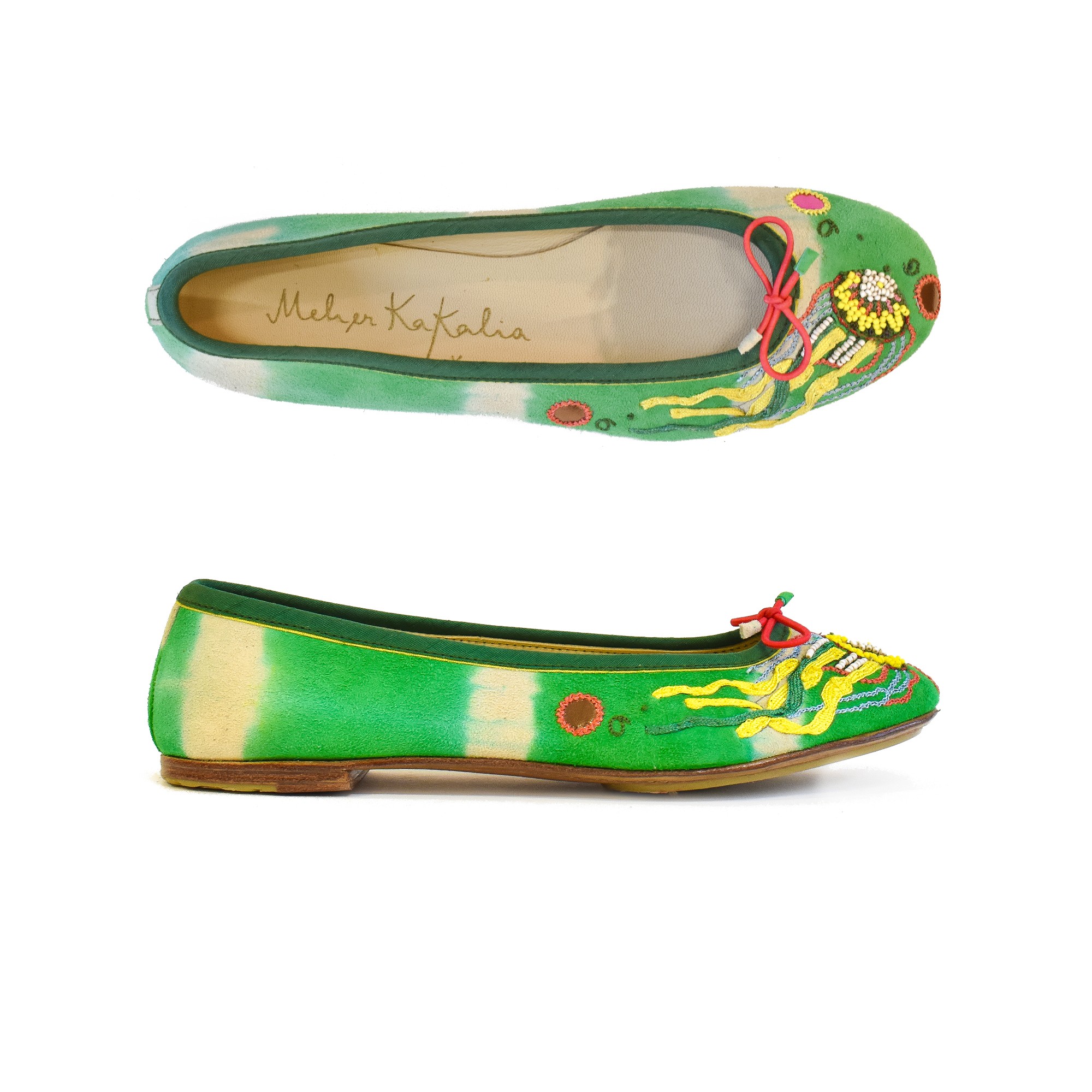 Meher Kakalia Ballet Flats | TETHYS BALLERINA Green Tie-Dye Ballet Flats | Meher Kakalia Footwear