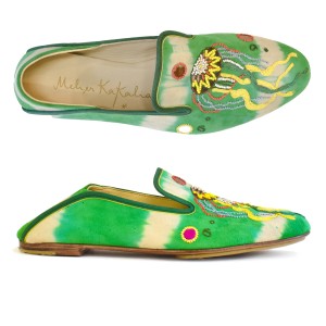Meher Kakalia home TETHYS MOCCASIN green tie-dye suede moccasins | Meher Kakalia