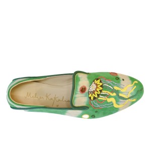 Women’s Moccasins | TETHYS MOCCASIN Green Tie-Dye Suede | Meher Kakalia