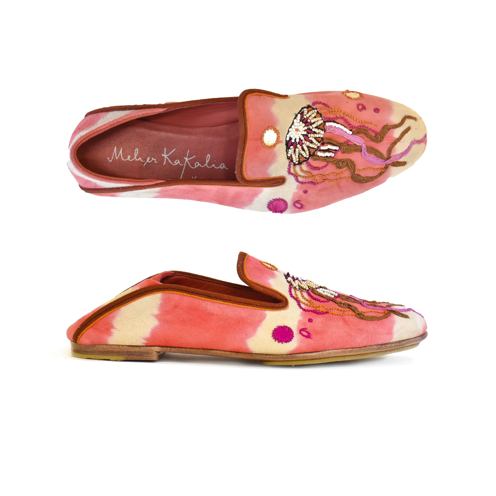 Meher Kakalia TETHYS MOCCASIN pink tie-dye suede moccasins | Meher Kakalia