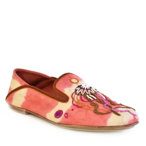 Pink moccasins for women with embroidered jellyfish detail