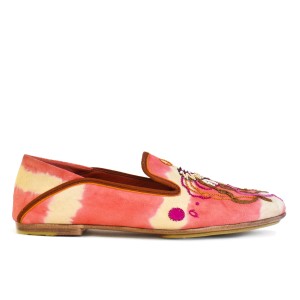 Women’s tie-dye suede slip-on moccasins with leather sole