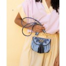 Meher KakaliaMini Accordion Bag Blue with Tassels | Embroidered Leather Crossbody | Meher Kakalia