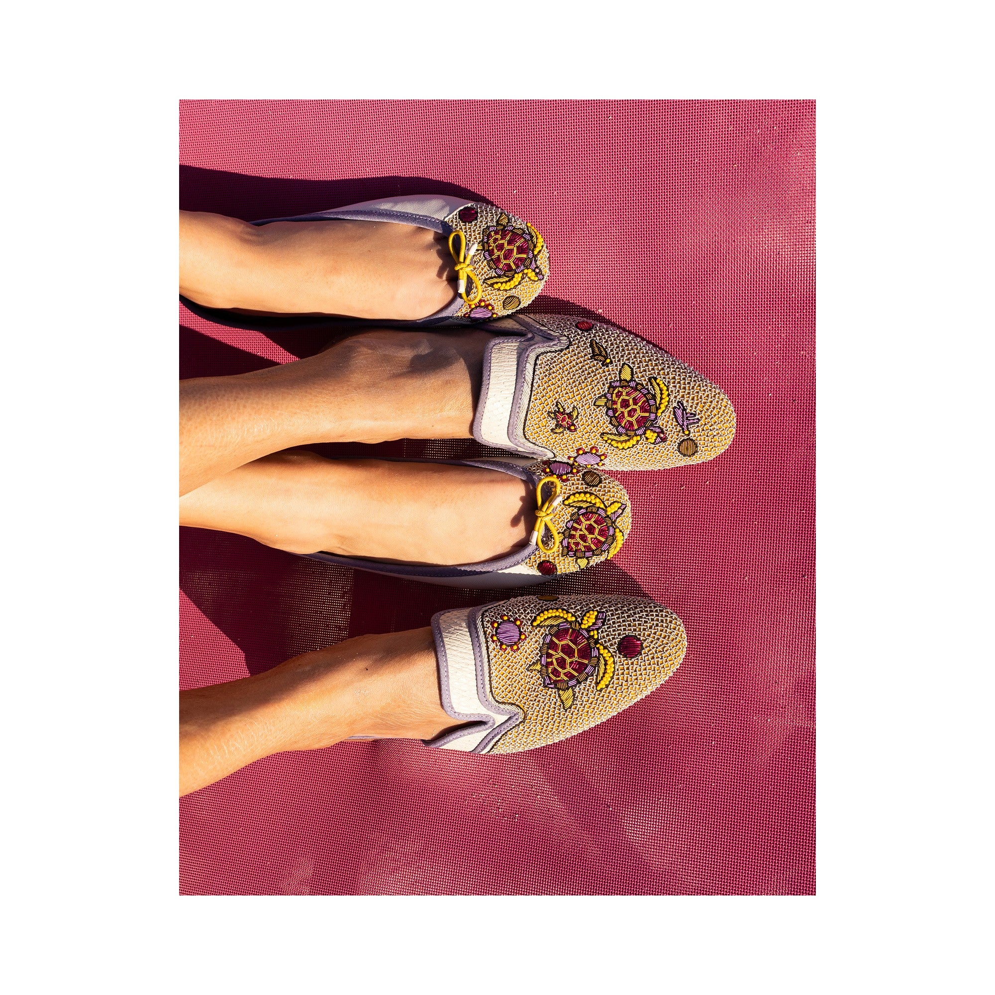 Handmade Darwin Ballet flats with turtle embroidery, a versatile shoe perfect for casual or formal wear.