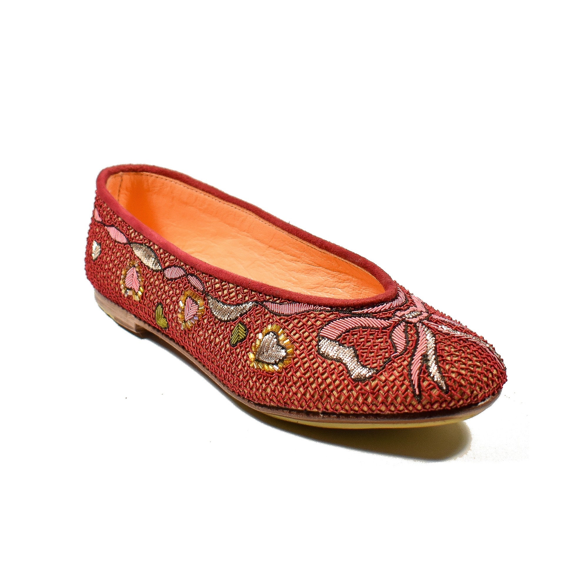 Handmade ballet flats with a romantic heart design and soft velvet finish, perfect for celebrations.